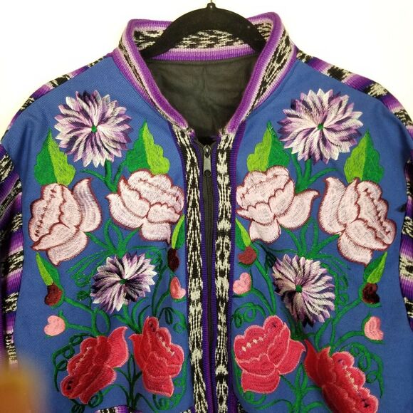 Vtg Jacket Embroidered Floral Southwestern Art to Wear Sz L Full Zip Boho Bomber - Picture 3 of 7